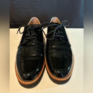 Franco Sarto Derby Shoe. Black Patent leather